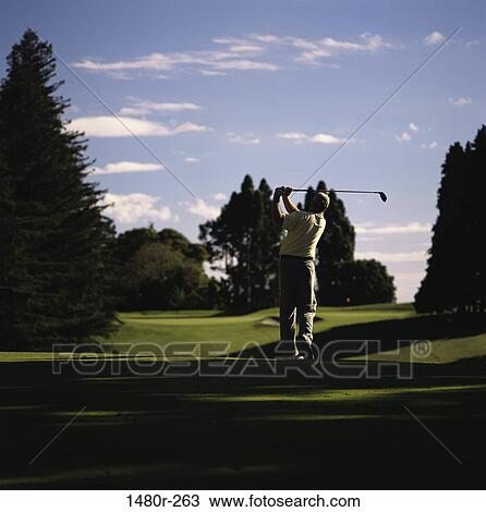 Rear view of a man playing golf View Large Photo Image Stock Image - Rear view of a man playing golf. Fotosearch