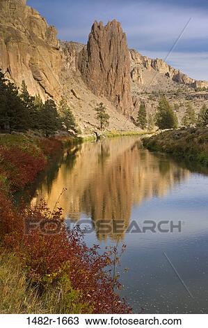 Reflection of cliffs in water, Crooked River, Smith Rock State Park, Oregon, USA View Large Photo Image Stock Image - Reflection of cliffs in water, Crooked River, Smith Rock State Park, Oregon, USA. Fotosearch
