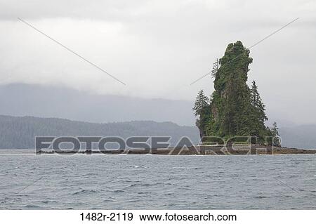 Stock Photo - Rock on an island, Eddystone Rock, Behm Canal, Misty Fjord National Monument, Ketchikan, Alaska, USA. Fotosearch