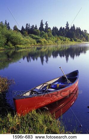 Stock Image - Rowboat in a river, Willamette River, Polk County, Oregon, USA. Fotosearch