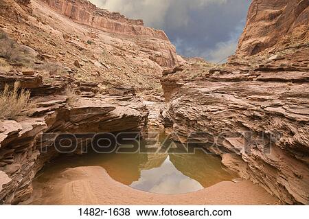 Stock Photo - Sandstones around a waterhole, Canyonlands National Park, Utah, USA. Fotosearch