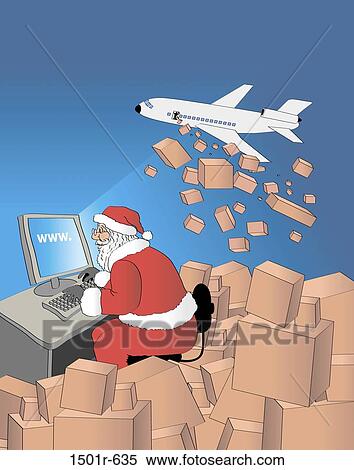Stock Photography - Santa Internet Shopping 3 2006 Linda Braucht (20th C. American) Computer Graphics. Fotosearch