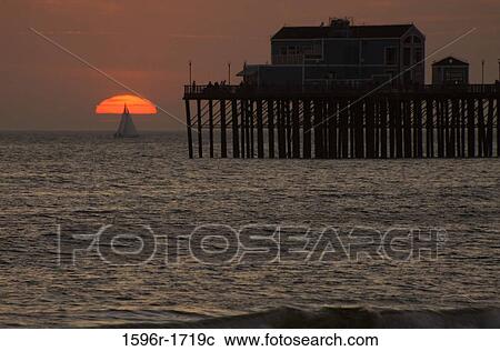 Silhouette of a pier at dusk, Oceanside, California, USA View Large Photo Image Stock Image - Silhouette of a pier at dusk, Oceanside, California, USA. Fotosearch