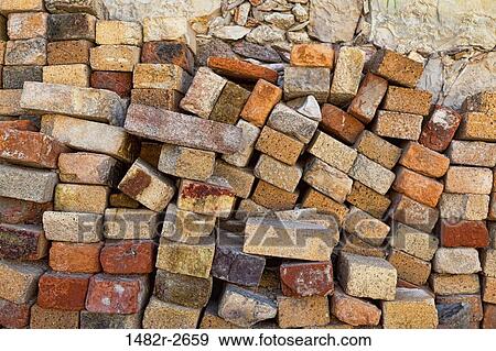 Stock Photo - Stacked bricks, San Miguel de Allende, Guanajuato, Mexico. Fotosearch
