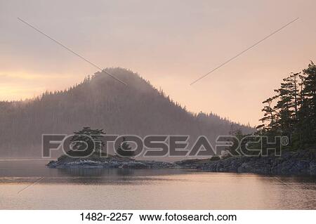 Stock Photo - Strait with islands in the background, Broughton Island, Village Island, British Columbia, Canada. Fotosearch