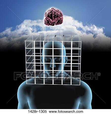 Thinking Outside The Box, blue man with head inside a box, brain is outside the box, in radiant orange stripes, pop art mod style. View Large Photo Image Stock Photography - Thinking Outside The Box, blue man with head inside a box, brain is outside the box, in radiant orange stripes, pop art mod style.. Fotosearch