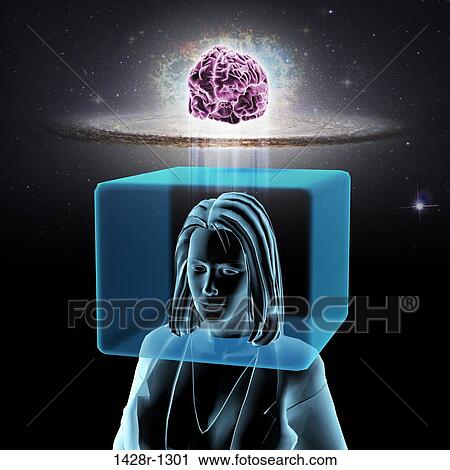 Thinking Outside The Box, business woman with head inside a box, brain is outside the box, in outer space galaxy and stars. View Large Photo Image Stock Image - Thinking Outside The Box, business woman with head inside a box, brain is outside the box, in outer space galaxy and stars.. Fotosearch