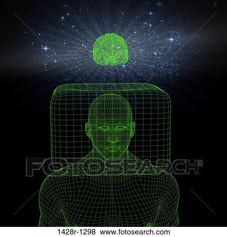 Stock Photo - Thinking Outside The Box, white shaded business woman, with head inside a box, pink tinted brain is outside the box. White background.. Fotosearch