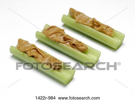 Three celery sticks with peanut butter View Large Photo Image Picture - Three celery sticks with peanut butter. Fotosearch