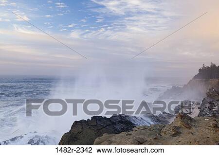 USA, Oregon, Shore Acres State Park, Ocean waves crashing against cliff View Large Photo Image Stock Image - USA, Oregon, Shore Acres State Park, Ocean waves crashing against cliff. Fotosearch
