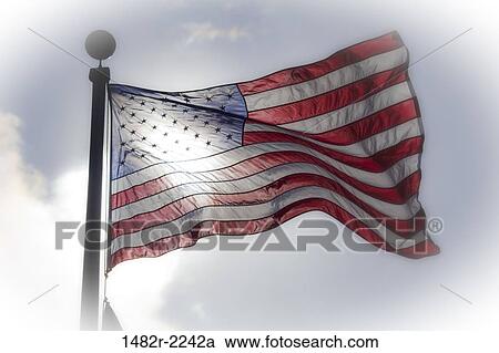 Stock Image - USA, Washington State, Point No Point, Hansville, American Flag. Fotosearch