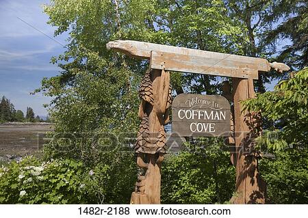 Stock Photo - Welcome sign, Coffman Cove, Prince Of Wales Island, Alaska, USA. Fotosearch