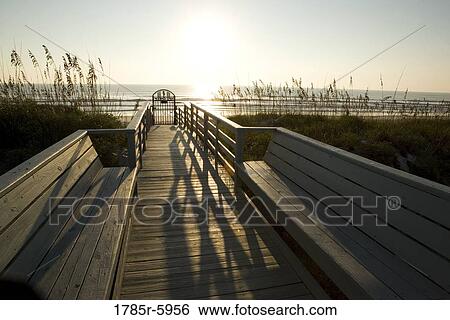 Wooden walkway leading out to beach at sunrise View Large Photo Image Stock Photograph - Wooden walkway leading out to beach at sunrise. Fotosearch