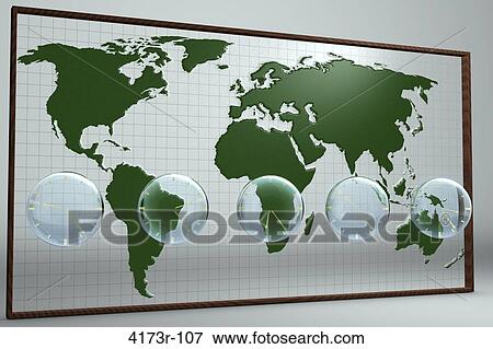 Stock Photo - 3D composing of world map showing different time zones. Fotosearch