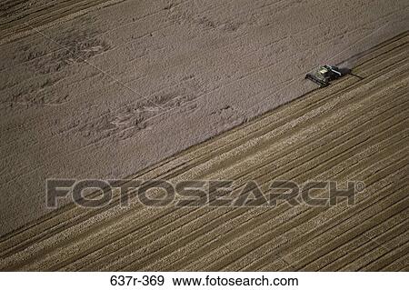 Aerial view of a tractor harvesting a field, Ohio, USA View Large Photo Image Stock Photo - Aerial view of a tractor harvesting a field, Ohio, USA. Fotosearch