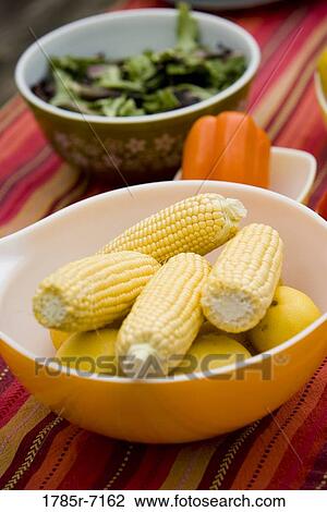 Bowls of corn, peppers and salad View Large Photo Image Stock Image - Bowls of corn, peppers and salad. Fotosearch