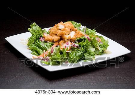 Breaded chicken with onion and carrot on lettuce leaves View Large Photo Image Picture - Breaded chicken with onion and carrot on lettuce leaves. Fotosearch