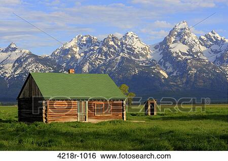 Stock Photograph - Bunkhouse at the John Moulton Homestead on Mormon Row. Fotosearch