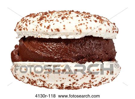Close up of almond macaroon ice cream sandwich with vegan chocolate sorbet View Large Photo Image Stock Photo - Close up of almond macaroon ice cream sandwich with vegan chocolate sorbet. Fotosearch
