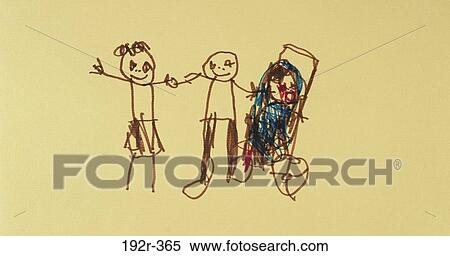 Couple with Baby in Carriage Art for Children View Large Photo Image Stock Photography - Couple with Baby in Carriage Art for Children. Fotosearch