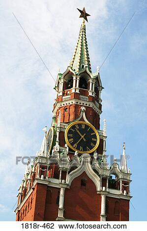 Stock Image - Detail, Kremlin clock tower, ôSaviorÆs Gate. ö Red Square, Moscow, Russia. Fotosearch