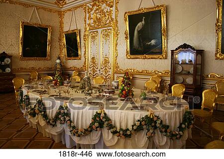 Dining Room at the Imperial Palace at Tsarskoe Selo, Russia View Large Photo Image Stock Photograph - Dining Room at the Imperial Palace at Tsarskoe Selo, Russia. Fotosearch