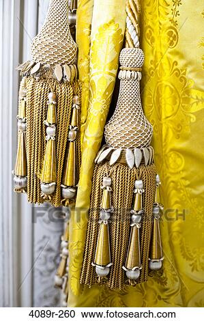 Golden tassels with silk antique curtains View Large Photo Image Stock Image - Golden tassels with silk antique curtains. Fotosearch