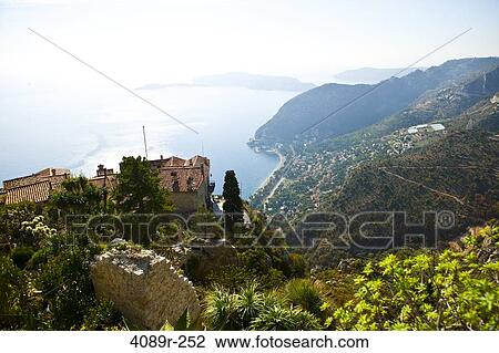 High angle view of a coastal town and French Riviera viewed from medieval village of Eze, France View Large Photo Image Stock Image - High angle view of a coastal town and French Riviera viewed from medieval village of Eze, France. Fotosearch