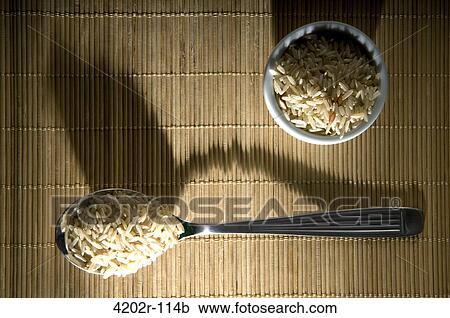 High angle view of uncooked rice in a spoon with a bowl View Large Photo Image Stock Image - High angle view of uncooked rice in a spoon with a bowl. Fotosearch