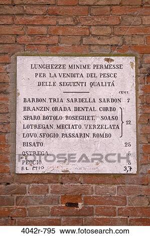 Stock Photography - Information sign in a fish market, Rialto, Venice, Veneto, Italy. Fotosearch