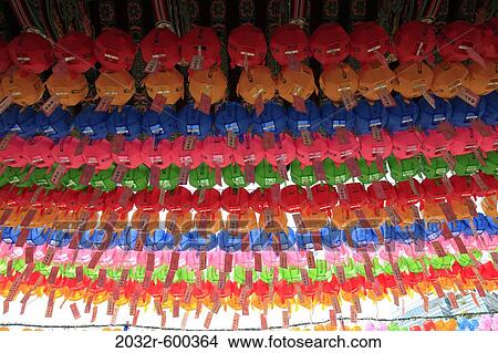 Low angle view of colorful paper lanterns, Seoul, South Korea View Large Photo Image Picture - Low angle view of colorful paper lanterns, Seoul, South Korea. Fotosearch