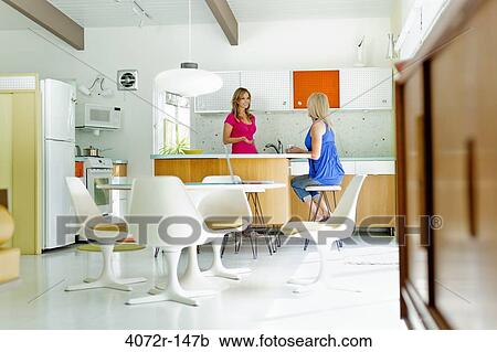 Mature woman with her friend standing in the kitchen View Large Photo Image Stock Image - Mature woman with her friend standing in the kitchen. Fotosearch