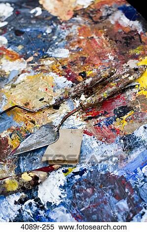 Palette knives on a messy palette, Montmartre, Paris, Ile-De-France, France View Large Photo Image Stock Photography - Palette knives on a messy palette, Montmartre, Paris, Ile-De-France, France. Fotosearch