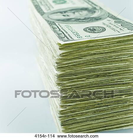 Picture - Pile of One hundred dollar bills. Fotosearch