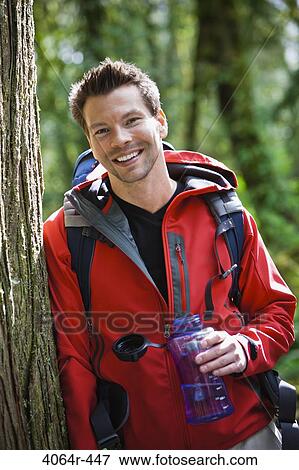 Stock Photo - Portland, Oregon, USA, Man hiking, portrait. Fotosearch