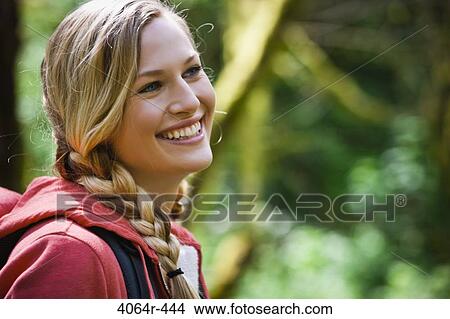 Picture - Portland, Oregon, USA, Woman hiker, portrait. Fotosearch
