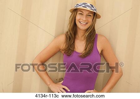 Stock Image - Portrait of a woman smiling. Fotosearch