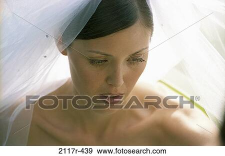 Portrait of a young bride looking down View Large Photo Image Stock Photo - Portrait of a young bride looking down. Fotosearch