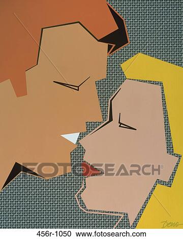 Stock Image - The Kiss #1 1999 Diana Ong (b. 1940/Chinese-American) Computer graphics. Fotosearch