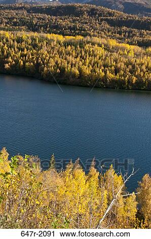 Stock Image - USA, Alaska, Autumn landscape as seen from Glenn Highway. Fotosearch