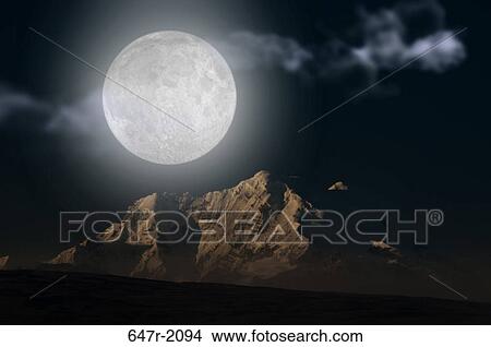 Picture - USA, Alaska, Wrangell û St. Elias National Park and Preserve, View of Mount Drum at full moon. Fotosearch