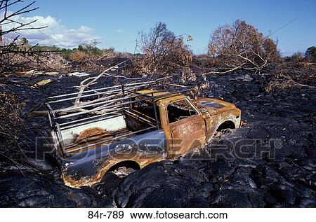Vehicle after a volcanic eruption, Kalapana, Hawaii, USA, 1986 View Large Photo Image Stock Photo - Vehicle after a volcanic eruption, Kalapana, Hawaii, USA, 1986. Fotosearch
