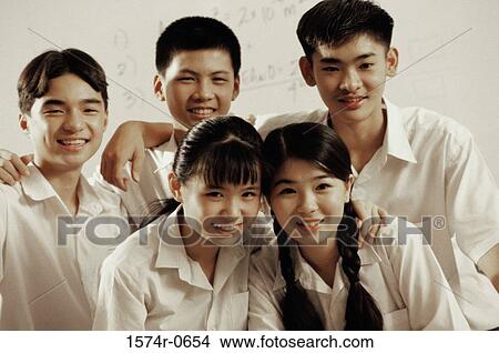 Picture - Portrait of a group of teenage students smiling. Fotosearch