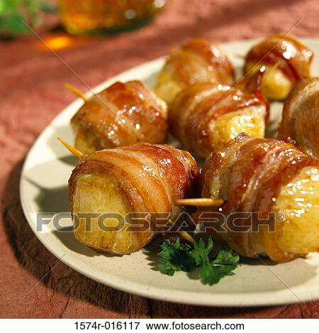 Bacon Wrapped Scallops View Large Photo Image Stock Photo - Bacon Wrapped Scallops. Fotosearch