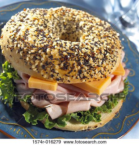 Stock Photo - Close-up of a bagel sandwich. Fotosearch