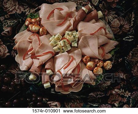 Stock Image - Ham and salami with cheese. Fotosearch