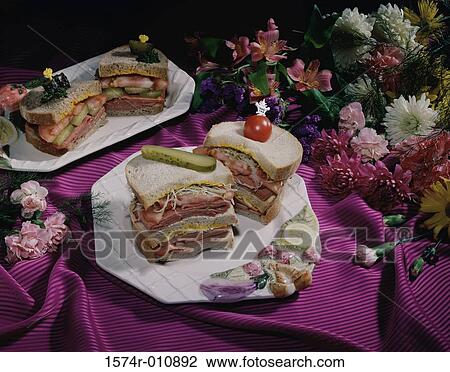 Ham sandwiches on plates View Large Photo Image Stock Image - Ham sandwiches on plates. Fotosearch