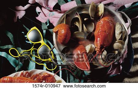 High angle view of an assortment of shellfish View Large Photo Image Stock Photo - High angle view of an assortment of shellfish. Fotosearch