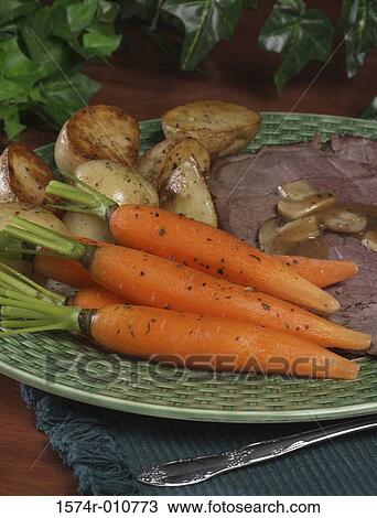 Roast beef with potatoes and carrots View Large Photo Image Stock Image - Roast beef with potatoes and carrots. Fotosearch