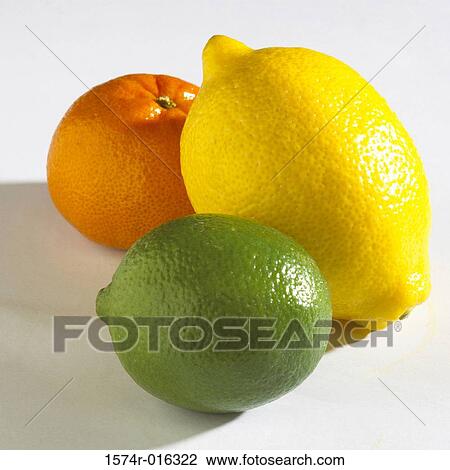 Stock Image - Close-up of lime a lemon and an orange. Fotosearch